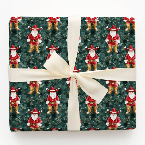 Green Country Western Gift Wrap, Cowboy Santa Christmas Wrapping Paper, Rustic Cowboy Boots Santa Wrapping Paper, Holiday Gif