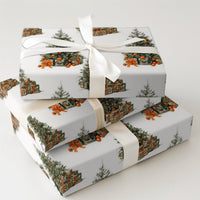 Retro Citrus Holiday Gift Wrap, Vintage Christmas Tree with Oranges Wrapping Paper, Winter Tree Wrapping Paper Roll, Classic Present Wrap
