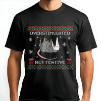 Humorous Christmas Holiday Possum Shirt, Overstimulated but Festive Possum T-Shirt, Retro Possum Graphic Tee, Animal Meme Lover Xmas Present