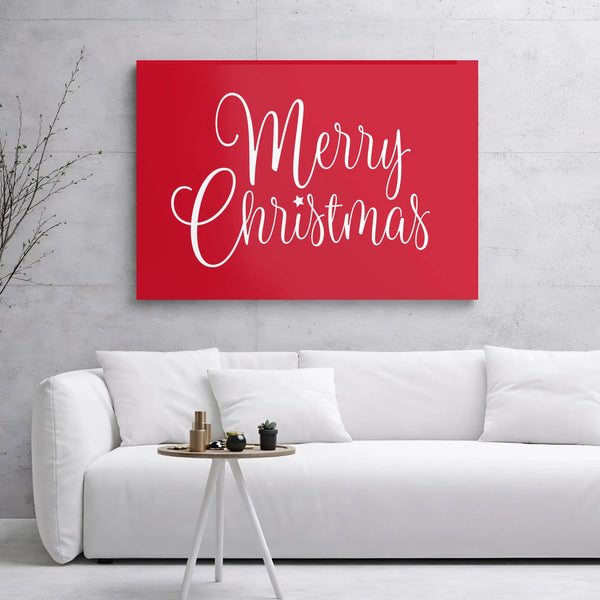 Red Cursive Script Typography Canvas Print, Merry Christmas Canvas Wall Art, Festive Holiday Canvas Sign, Seasonal Home Decor