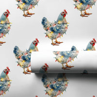 Farm Animal Holiday Gift Wrap, Christmas Lights Chicken Wrapping Paper, Humorous Rooster Xmas Wrapping Paper, Farmhouse Gift Wrap Roll