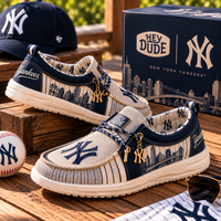 NYY Pinstripe Study - Heritage Driving Loafers in Navy and Cream