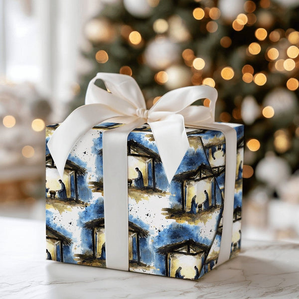 Holy Family Holiday Gift Wrap, Nativity Scene Christmas Wrapping Paper, Watercolor Religious Wrapping Paper, Christian Presen