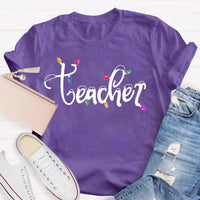Adorable Holiday Educator Graphic Tee, Christmas Lights Snow Teacher T-Shirt, Festive Winter Teacher Shirt, Merry Christmas Present