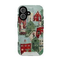 Winter Town Illustration iPhone Cover, Snowy Christmas Village Phone Case, Festive Holiday Phone Case, Comfy Snow Village Case