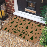 Custom Family Name Doormat, Personalized Christmas Tree Doormat, Festive Xmas Welcome Mat, Winter Front Door Doormat, Holiday Present