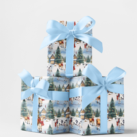Winter Cityscape Holiday Gift Wrap, Christmas Cow Wrapping Paper, Adorable Farm Animal Present Paper, Festive Christmas Season Gift Wrap Roll
