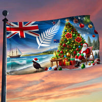 Kiwi Santa Beach Double Sided Garden Flag, New Zealand Christmas House Flag, Summer Holiday Yard Banner, Kiwi Christmas Flag