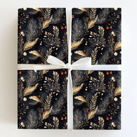 Elegant Winter Foliage Gift Wrap Paper, Navy and Gold Botanical Christmas Wrapping Paper, Luxury Holiday Present Wrapping Paper