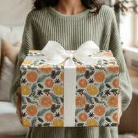 Pinecone Rustic Gift Wrap, Dried Orange Christmas Wrapping Paper, Botanical Winter Holiday Wrapping Paper, Comfy Season Gift Wrap Roll