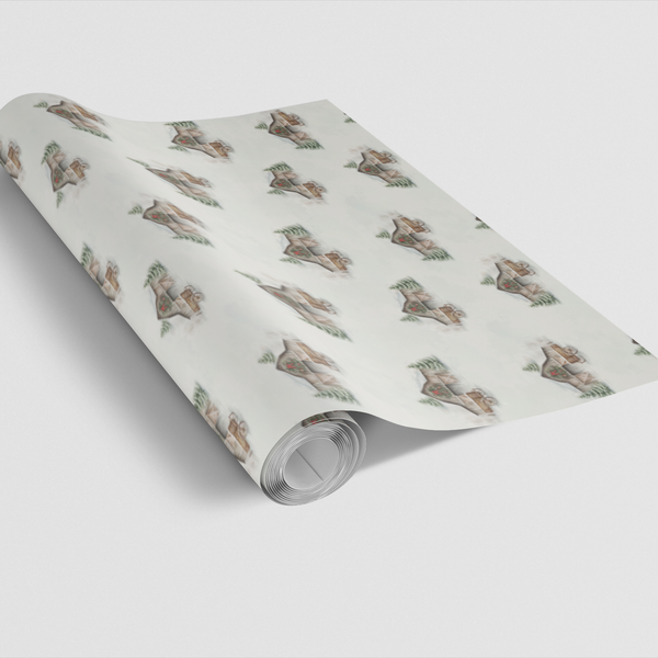 Watercolor Farmhouse Gift Wrap, Winter Barn Christmas Wrapping Paper, Rustic Country Holiday Wrapping Paper, Winter Scenery G