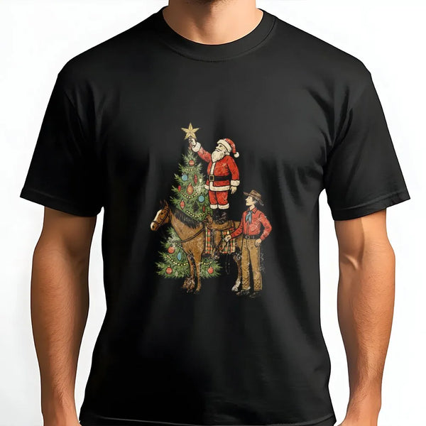 Country Rodeo Santa Riding Horse Tee, Western Christmas Cowboy Santa T-Shirt, Vintage Holiday Graphic Shirt, Cowgirl Christma