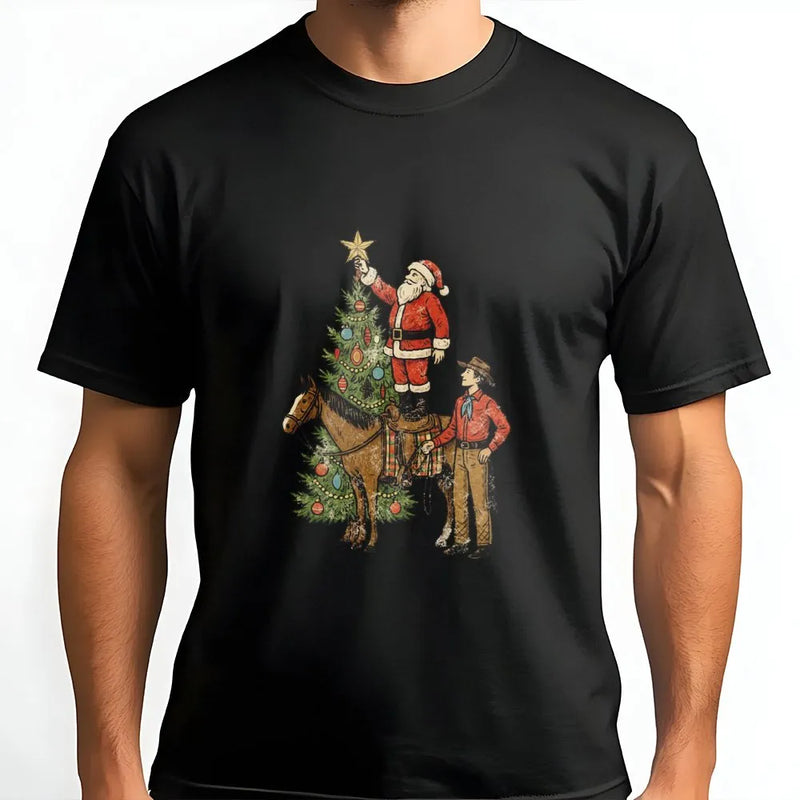 Country Rodeo Santa Riding Horse Tee, Western Christmas Cowboy Santa T-Shirt, Vintage Holiday Graphic Shirt, Cowgirl Christmas Present