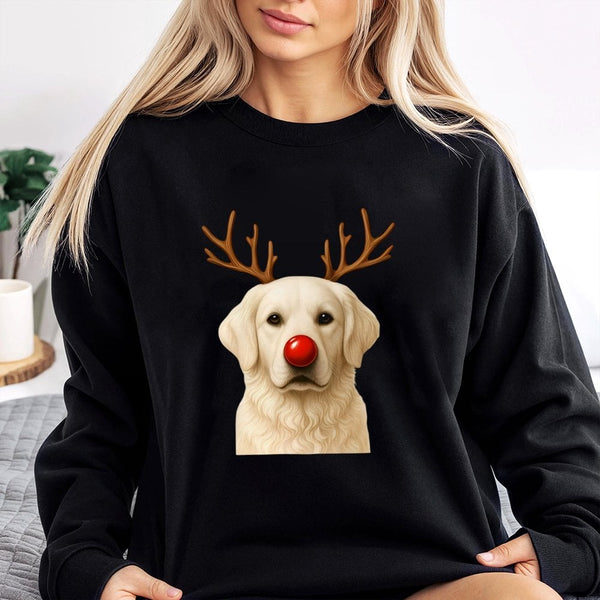 Reindeer Antlers Dog Sweatshirt, Christmas Golden Retriever Sweatshirt, Humorous Holiday Dog Lover Sweatshirt, Adorable Xmas 