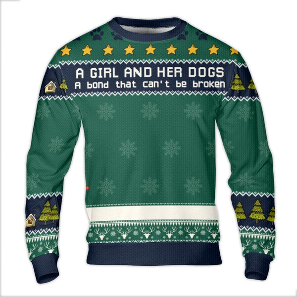 Bond That Cant Be Broken Holiday Sweater, A Girl and Her Dogs Ugly Christmas Sweater, Pet Lover Winter Crewneck, Dog Mom Swea
