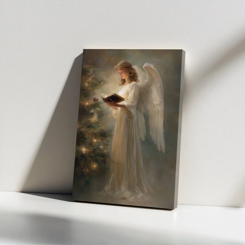 Serene Religious Holiday Canvas Print, Christmas Angel Canvas Wall Art, Spiritual Christmas Wall Decor, Christian Angel Canvas Art Present
