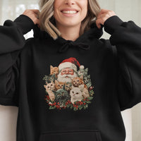 Retro Christmas Cat Lover Sweatshirt, Santa Claus and Kittens Hoodie, Vintage Santa Kitten Graphic Pullover, Adorable Holiday Cat Present