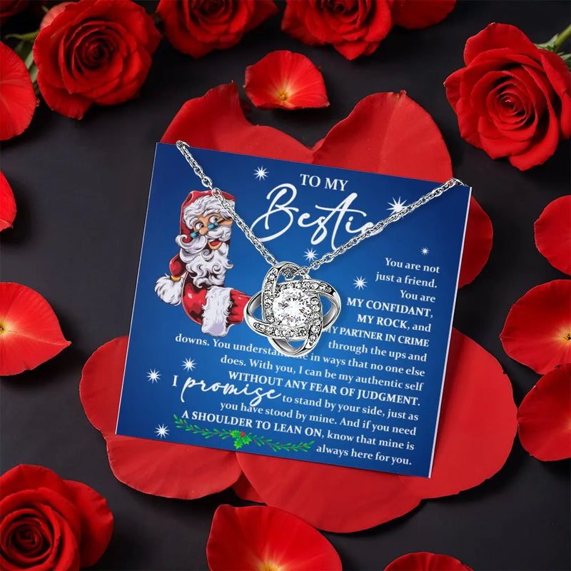 Santa Message Card Necklace, Bestie Love Knot Necklace, Best Friend Christmas Necklace, White Gold Pendant Jewelry, Birthday Present for Bestie