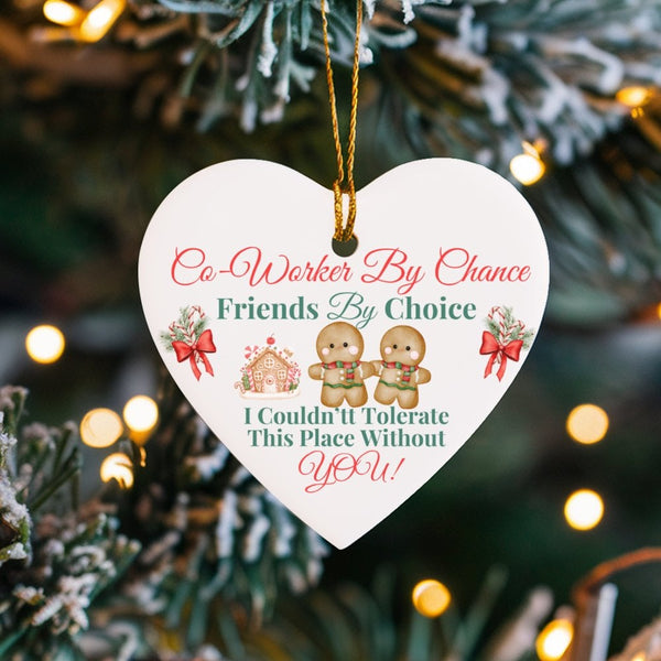 Gingerbread Coworker Heart Ornament, Coworker by Chance Friends by Choice Heart Ornament, Ceramic Office Christmas Heart Orna