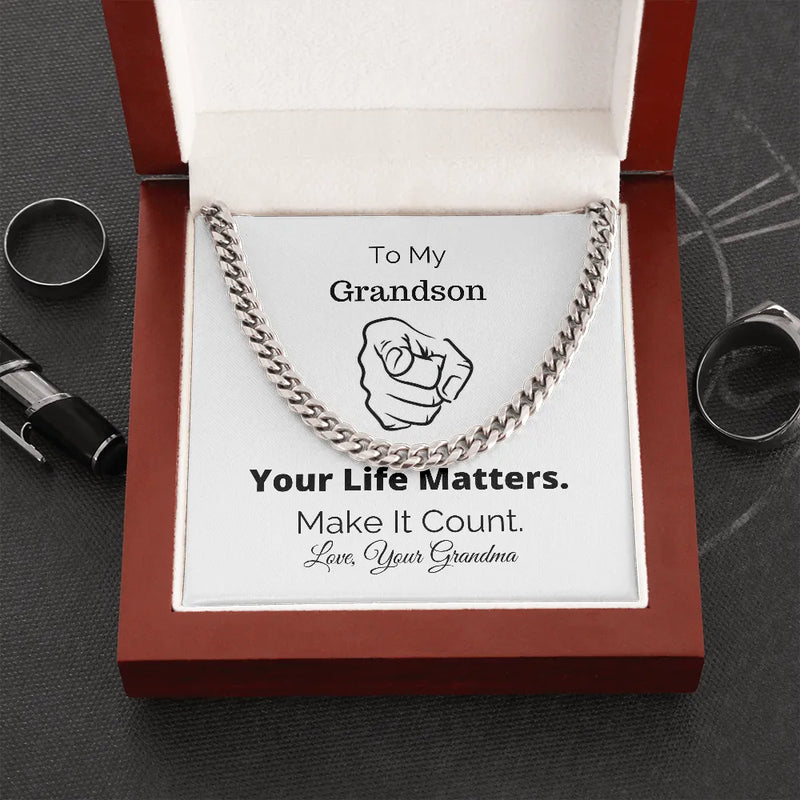 Stainless Steel Chain Necklace, Cuban Link Chain Necklace for Grandson, Motivational Message Card Jewelry, Birthday Christmas Present for Him