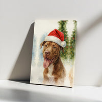 Festive Dog Holiday Wall Decor, Watercolor Pit Bull in Santa Hat Christmas Canvas Art, Adorable Winter Pup Decor, Christmas Pit Bull Canvas Art
