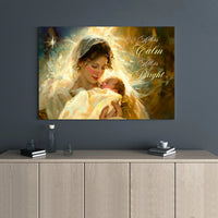 All Is Calm All Is Bright Print, Virgin Mary and Baby Jesus Canvas Art, Nativity Catholic Christmas Canvas Wall Decor