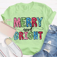 Colorful Festive Christmas Shirt, Merry and Bright Christmas T-Shirt, Retro Holiday Typography Graphic Tee, Adorable Christmas Tee