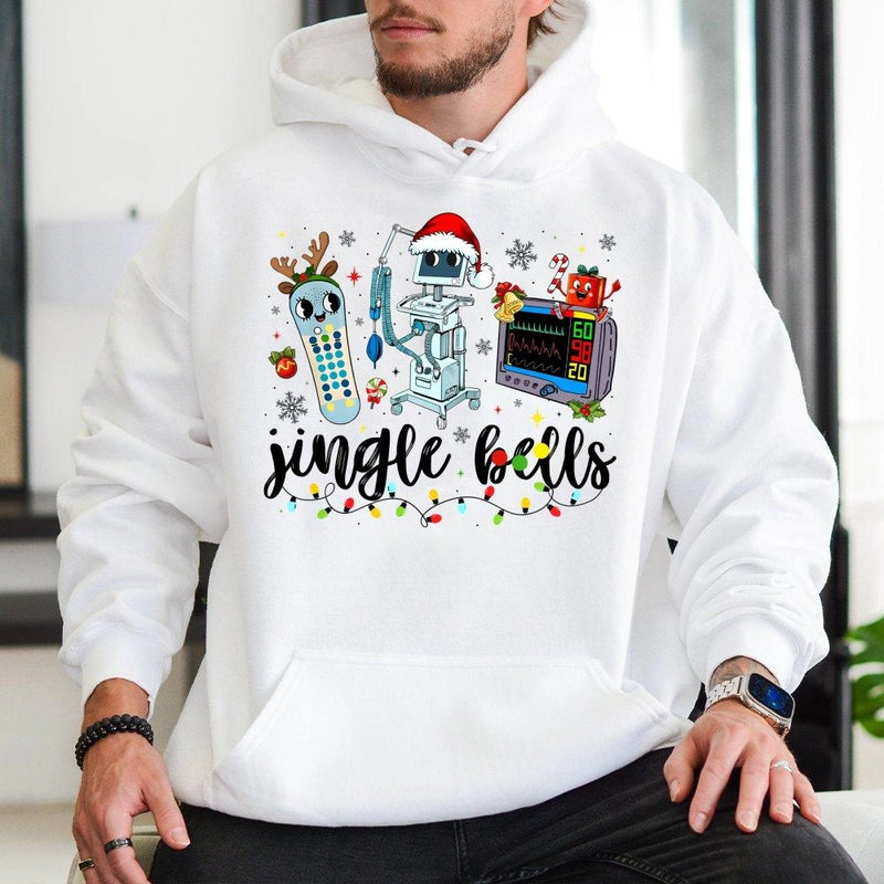 Adorable Medical Equipment Holiday Sweatshirt, Nurse Christmas Hoodie, Festive RN Pullover, Nursing Student Hooded Sweater, Hospital Staff Present