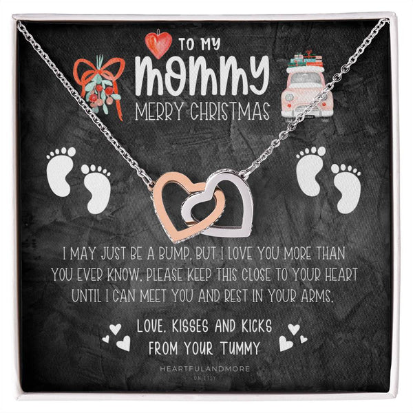 Pregnant Wife Christmas Jewelry, Expecting Mom Interlocking Hearts Necklace, Baby to Mommy Heart Necklace, New Mom Heart Pend
