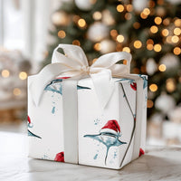 Ocean Santa Hat Gift Wrap, Manta Ray Christmas Wrapping Paper, Marine Life Wrapping Paper Roll, Holiday Wrapping Paper