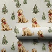 Holiday Dog Gift Wrap, Goldendoodle Christmas Wrapping Paper, Adorable Puppy Wrapping Paper, Christmas Tree Gift Wrap, Dog Lover Present Wrap