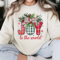Plaid Holiday Crewneck, Joy to the World Christmas Sweatshirt, Religious Christian Sweater, Festive Xmas Tree Pullover, Present for Women