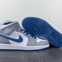 Mid Top Basketball Shoes, Blue White Gray Colorway, Lace Up Design, Casual Gift for Shoe Lovers