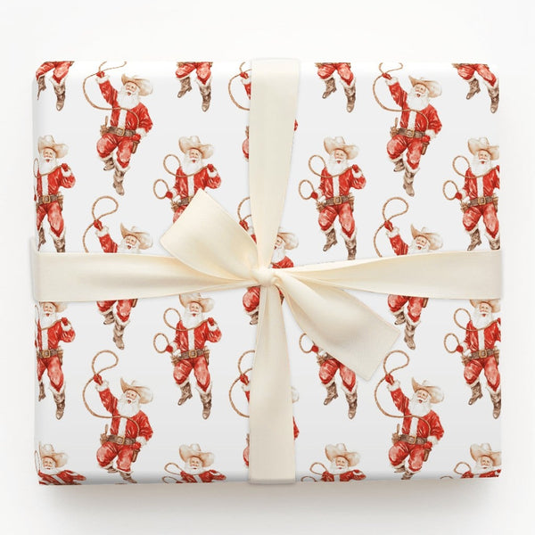 Rustic Christmas Gift Wrap, Western Cowboy Santa Wrapping Paper, Watercolor Rodeo Santa Holiday Paper, Cowboy Present Wrap