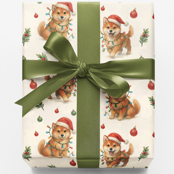 Festive Dog Holiday Wrapping Paper, Shiba Inu Christmas Wrapping Paper, Adorable Puppy Breed Gift Wrap, Dog Lover Xmas Wrappi