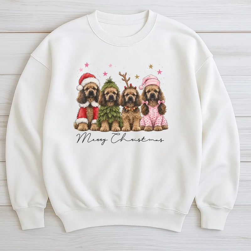 Merry Christmas Dog Sweater, Cocker Spaniel Christmas Sweatshirt, Humorous Santa Dog Crewneck, Holiday Dog Lover Pullover, Xmas Present