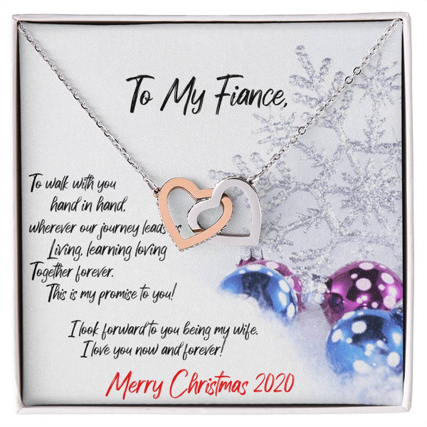 Cubic Zirconia Linked Hearts Pendant, Fiance Promise Interlocking Hearts Necklace, Polished Surgical Steel Christmas Jewelry 