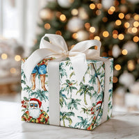 Hawaiian Beach Santa Gift Wrap, Tropical Santa Wrapping Paper, Christmas Wrapping Paper Roll, Coastal Holiday Gift Wrap, Summer Xmas Paper