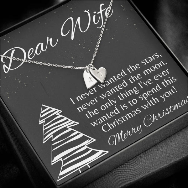 Hand Stamped Initial Charm Necklace, Personalized Heart Necklace for Wife, 18k Gold Finish Heart Necklace, Romantic Christmas