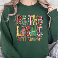 Matthew 5:14 Christmas Lights Sweater, Be the Light Sweatshirt, Religious Christian Faith Crewneck, Bible Verse Holiday Pullover