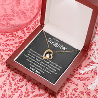 Cubic Zirconia Heart Pendant Necklace, To My Daughter Forever Love Necklace, 14K Gold Finish Jewelry, Birthday Christmas Present from Mom