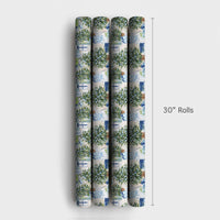Watercolor Tree Gift Wrap, Chinoiserie Christmas Wrapping Paper, Preppy Blue Holiday Wrapping Paper, Elegant Winter Xmas Wrapping Paper