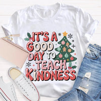 Good Day to Teach Kindness Tee, Kindness Christmas Tree Shirt, Retro Teacher Christmas T-Shirt, Adorable Holiday Educator Graphic Shirt