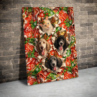 Cat and Poodles with Reindeer Antlers Poster, Christmas Pet Burst Canvas Wall Art, Humorous Dog Holiday Digital Download Print, Pet Lover Present