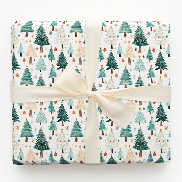 Forest Holiday Gift Wrap, Watercolor Christmas Tree Wrapping Paper, Modern Winter Tree Wrapping Paper, Colorful Christmas Gif