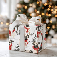 Festive Winter Scarf Pug Gift Wrap, Pug Dog Christmas Wrapping Paper, Holiday Puppy Wrapping Paper, Adorable Dog Lover Christmas Gift Wrap