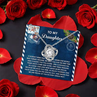 Message Card Knot Necklace, Daughter Love Knot Necklace, CZ Crystal Pendant Necklace, Rotating Rose Gift Box, Holiday Christmas Present