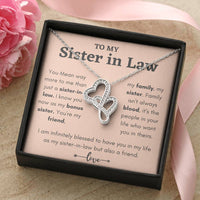 Interlocking Hearts Pendant, Sister in Law Double Heart Necklace, 14K White Gold Over Stainless Steel Birthday Christmas Jewelry Present