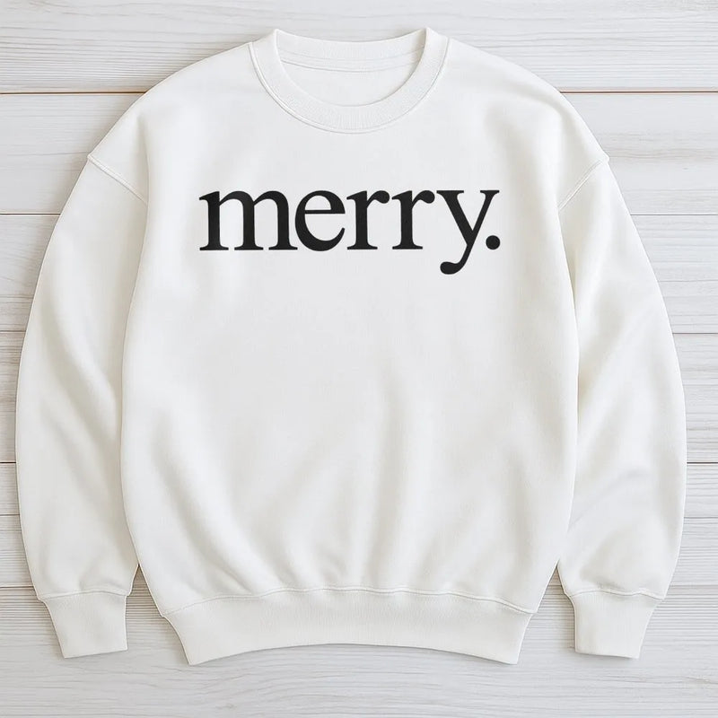 Minimalist Holiday Typography Crewneck, Merry Christmas Sweatshirt, Comfy Festive Winter Pullover, Christmas Season Graphic Sweater