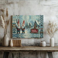 Holiday Gnome Canvas Wall Art, Christmas Gnome Snowy Village Canvas Art, Winter Gnome Poster Decor Print, Printable Digital Download